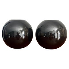 Post Modern Black High Gloss Circular Vases, a pair