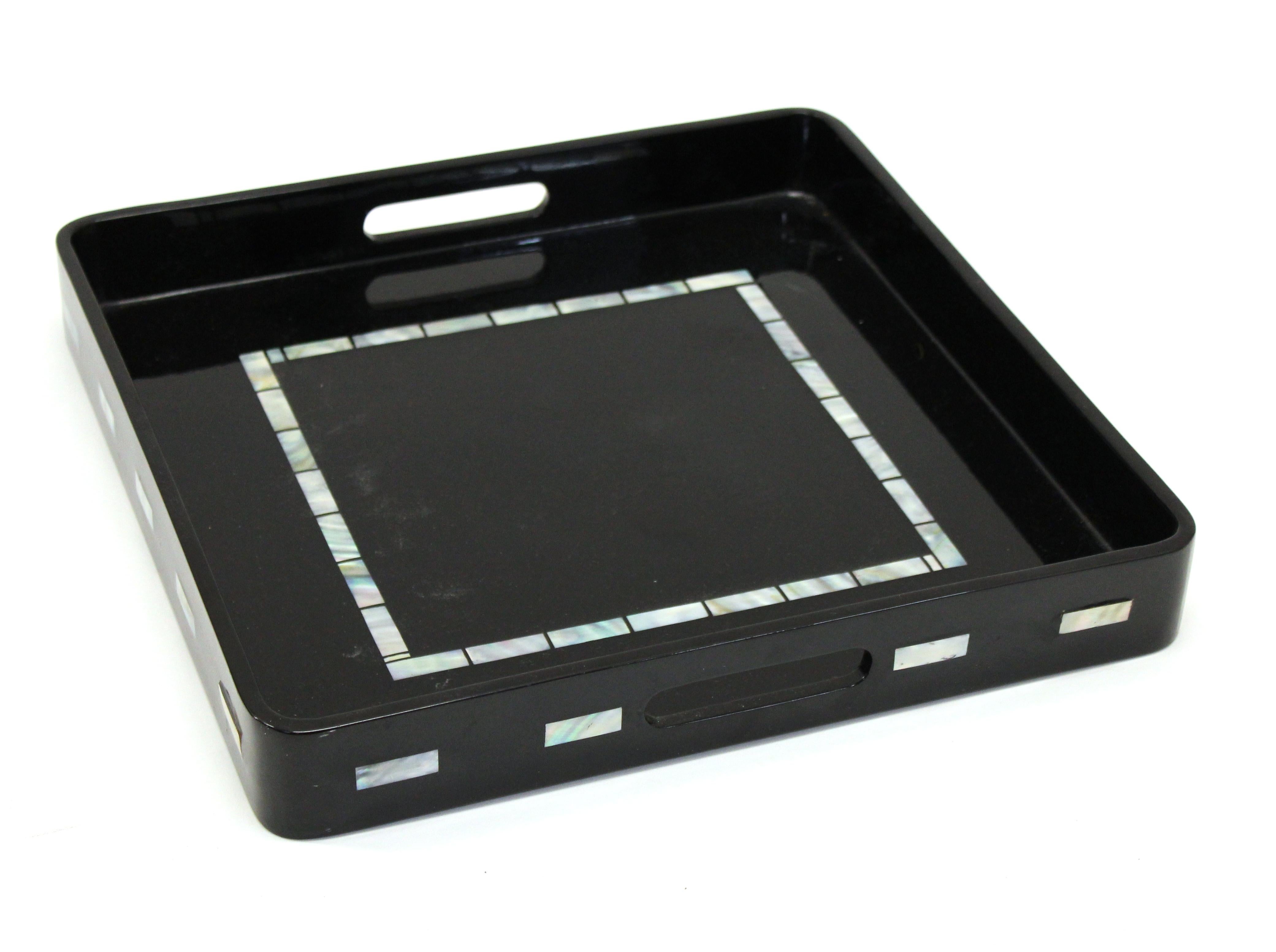 Asian Post-Modern Black Lacquer Serving Tray For Sale