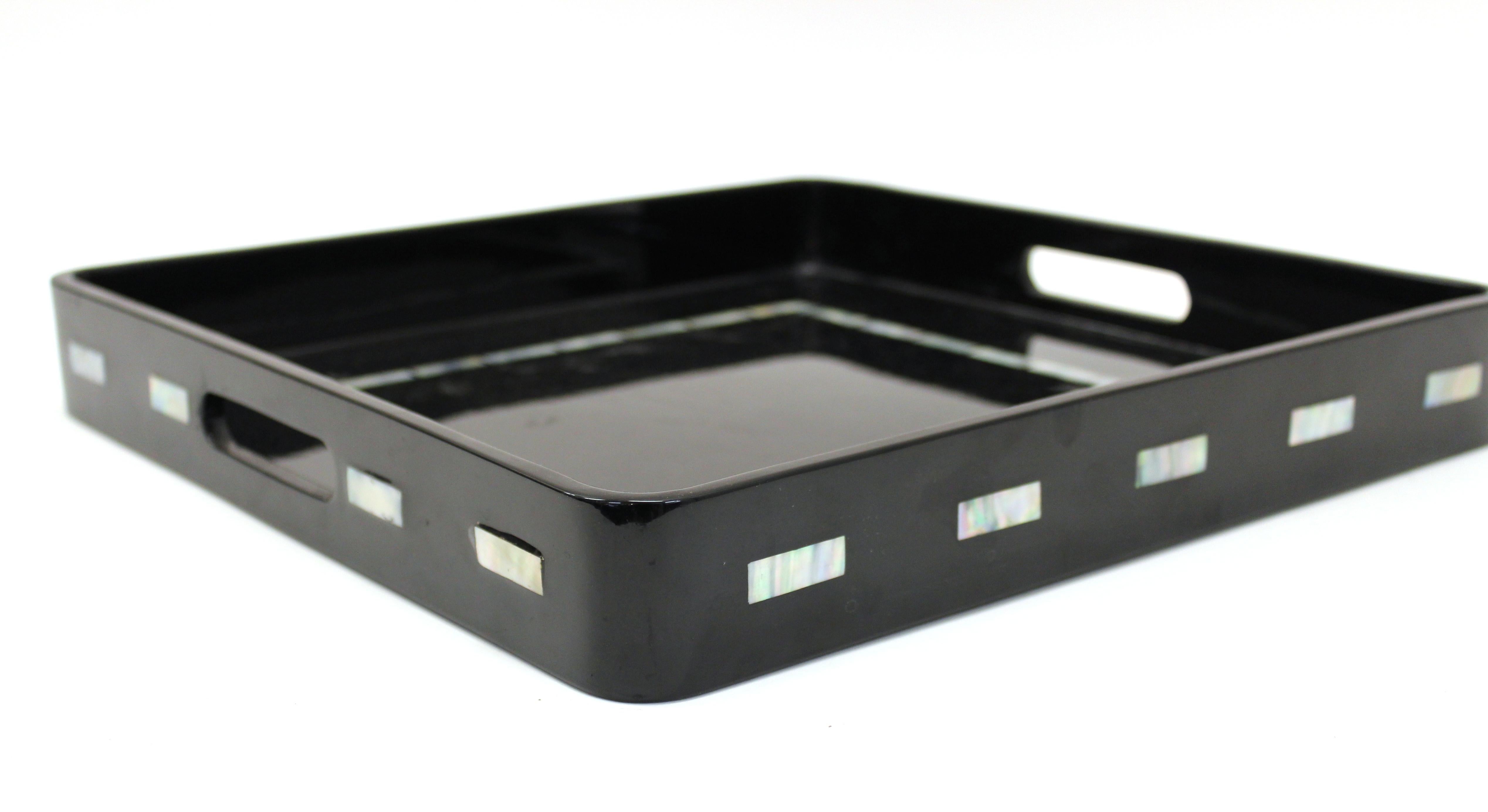 Mother-of-Pearl Post-Modern Black Lacquer Serving Tray For Sale