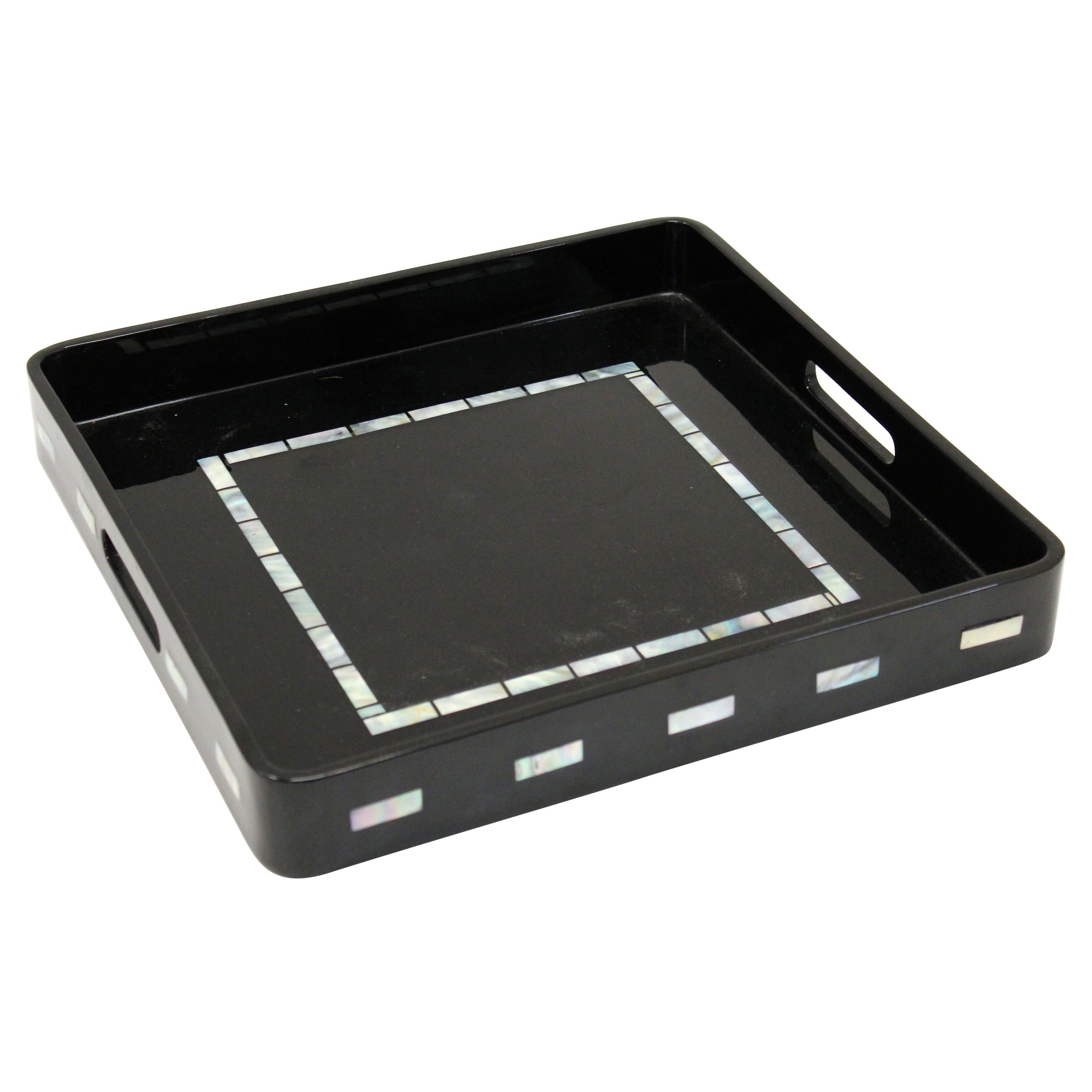 Post-Modern Black Lacquer Serving Tray For Sale