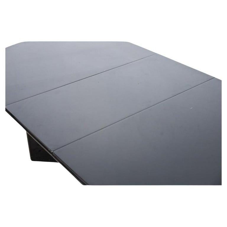 Post-Modern Post Modern Black Lacquered Double Pedestal Oval Dining Table with Leaf For Sale