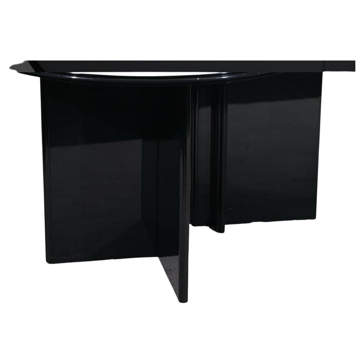 Italian Post Modern Black Lacquered Double Pedestal Oval Dining Table with Leaf For Sale