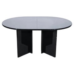 Used Post Modern Black Lacquered Double Pedestal Oval Dining Table with Leaf