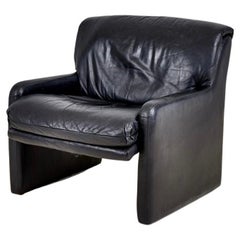 Fauteuil de salon post-moderne en cuir noir, 1980