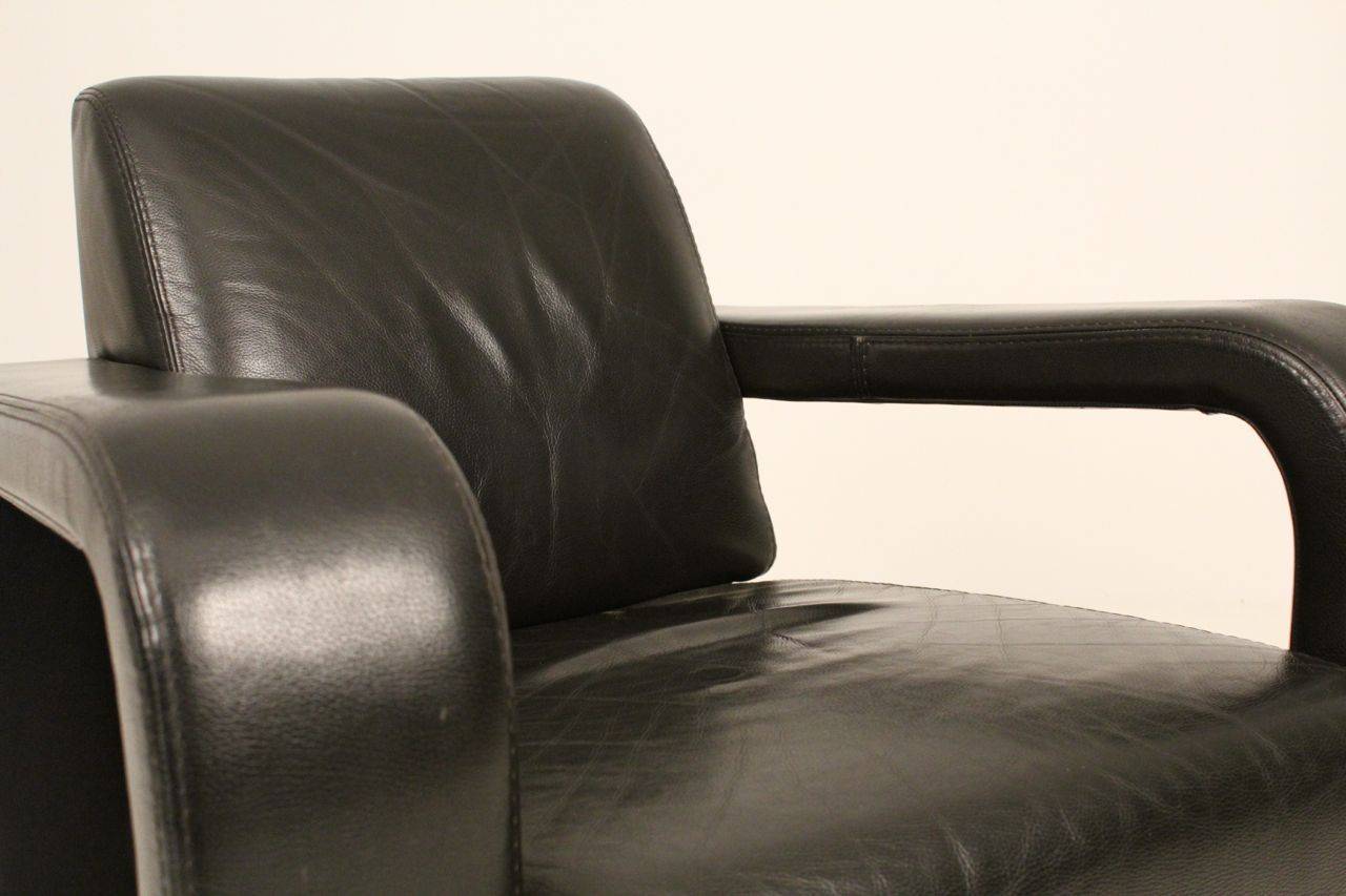 Post Modern Black Leather Lounge Chair Made by Marinelli, Italy For Sale 2