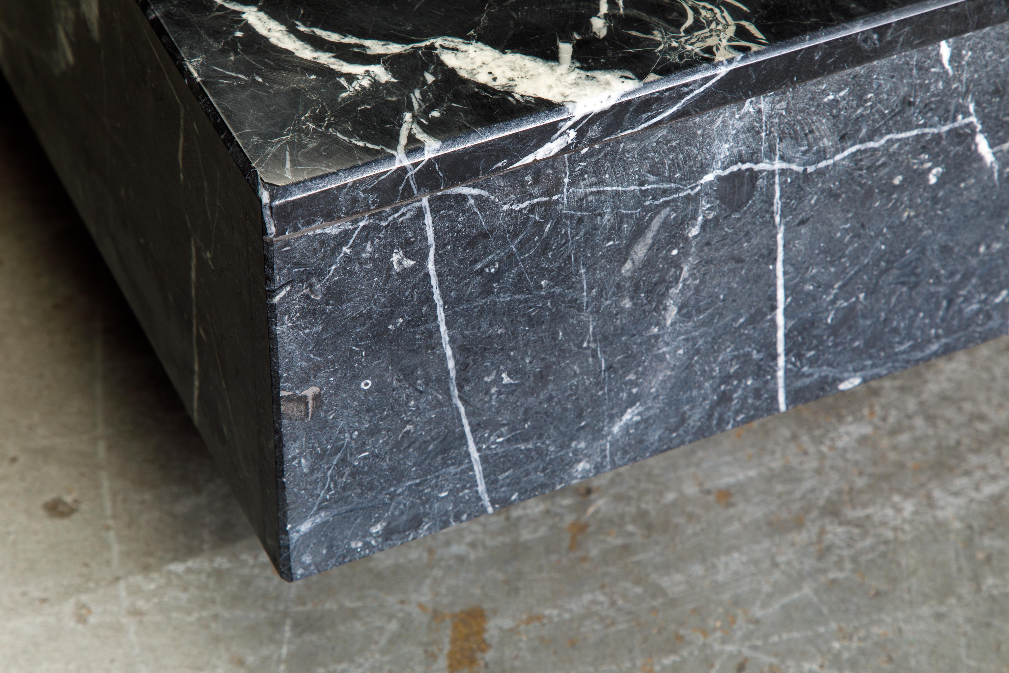 Post-Modern Black Marble Coffee Table on Casters, circa 1990 2
