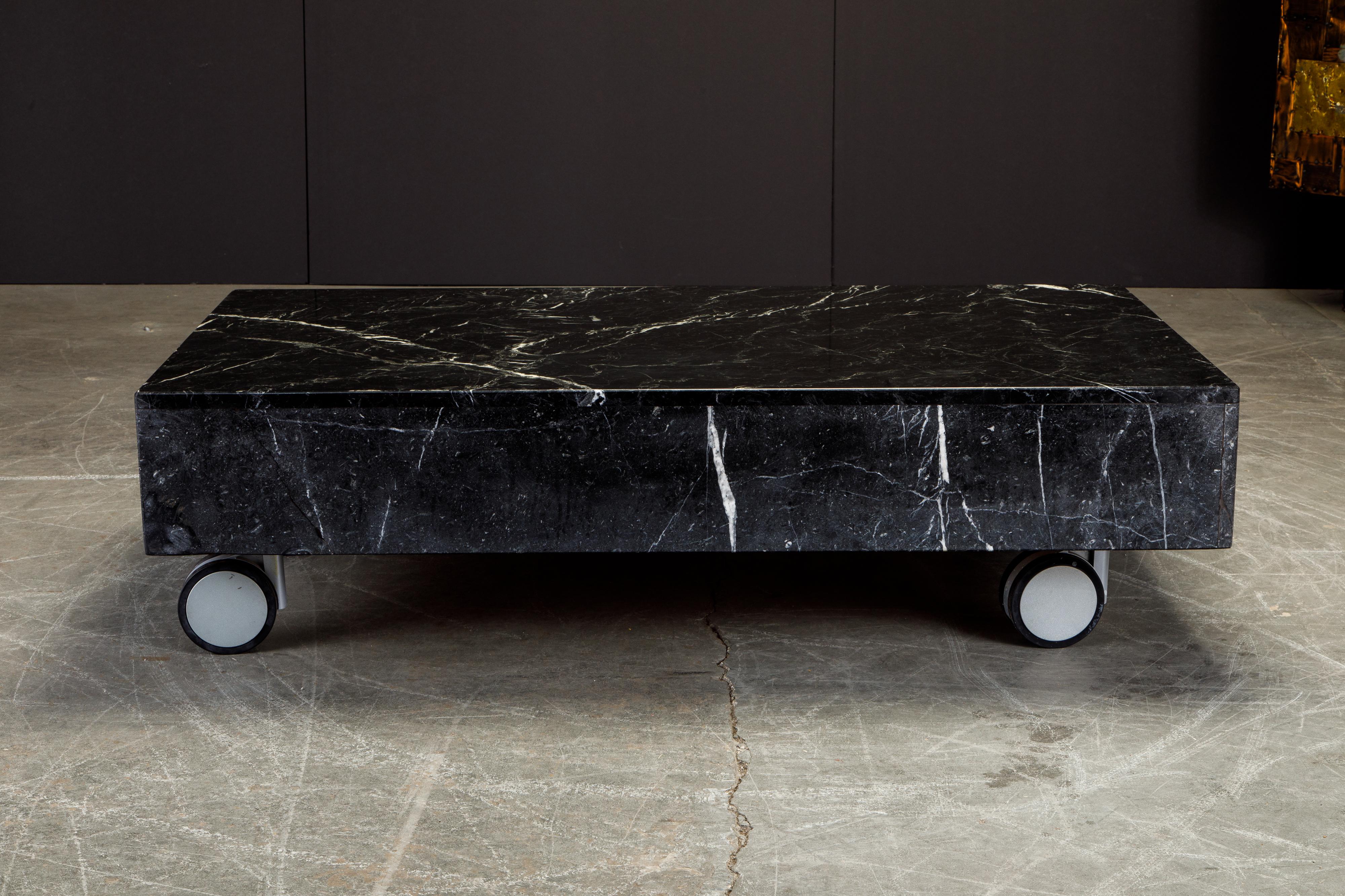 rectangular black marble coffee table