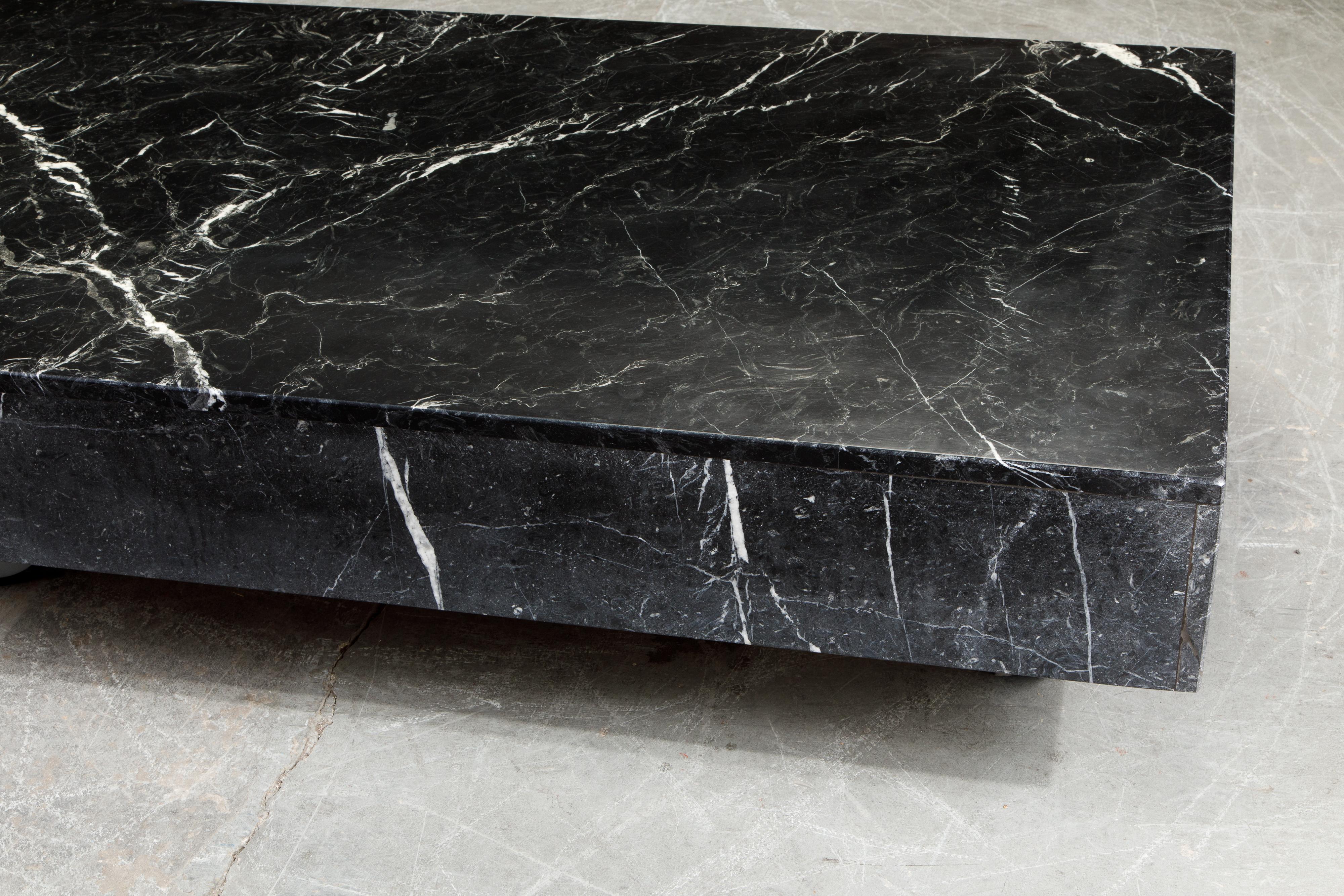Unknown Post-Modern Black Marble Coffee Table on Casters, circa 1990
