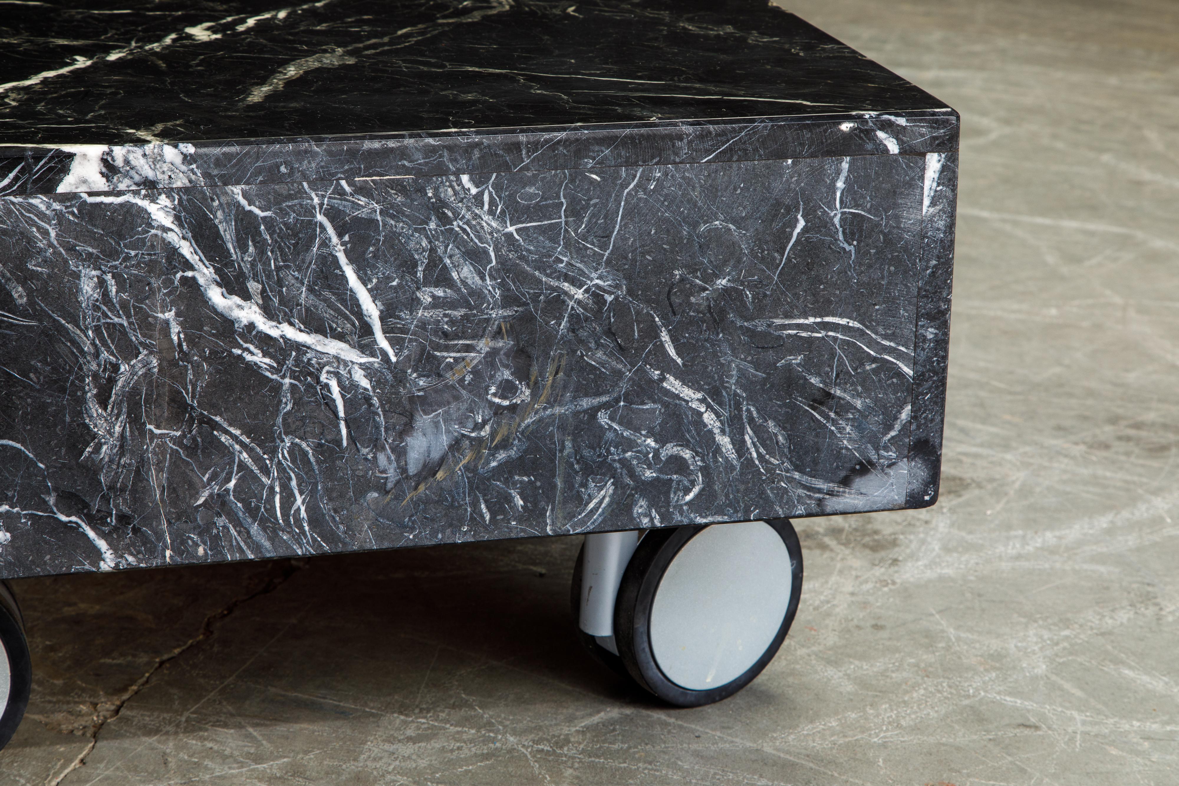 Late 20th Century Post-Modern Black Marble Coffee Table on Casters, circa 1990