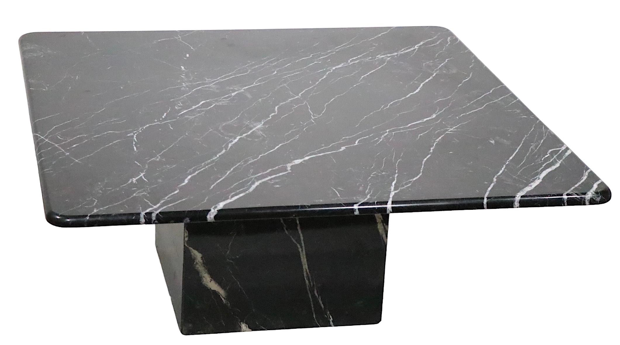 Post-Modern Post Modern Black Marble Pedestal Base Coffee Table Made in Italy c 1970’s For Sale