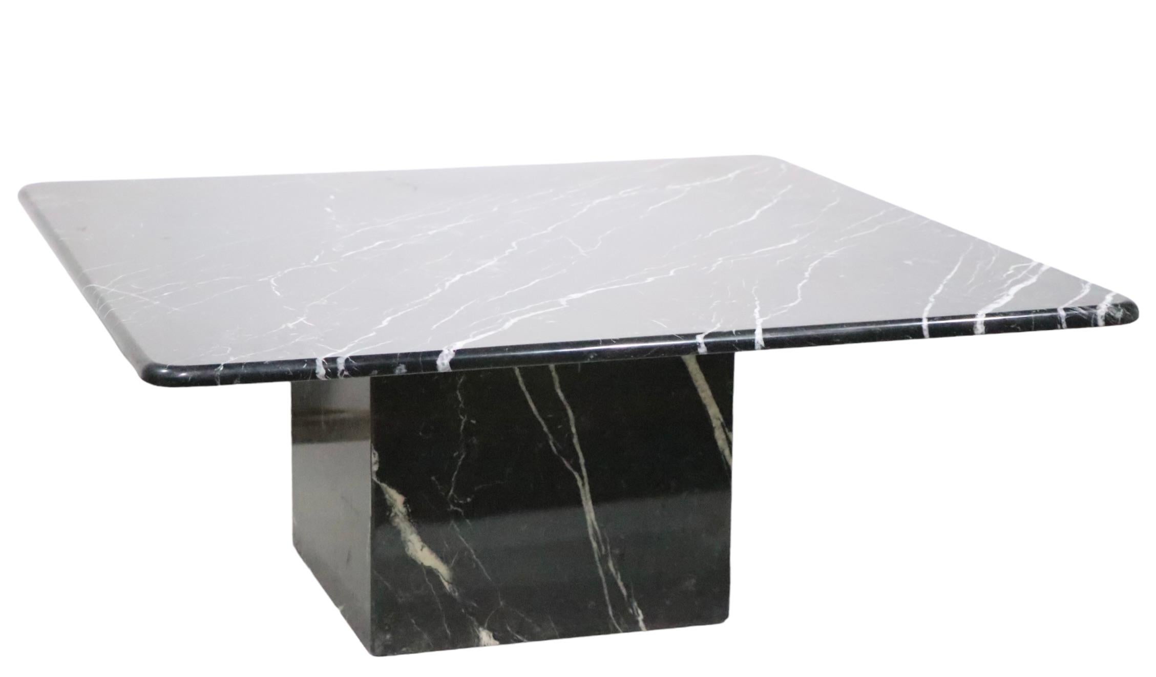 Italian Post Modern Black Marble Pedestal Base Coffee Table Made in Italy c 1970’s For Sale