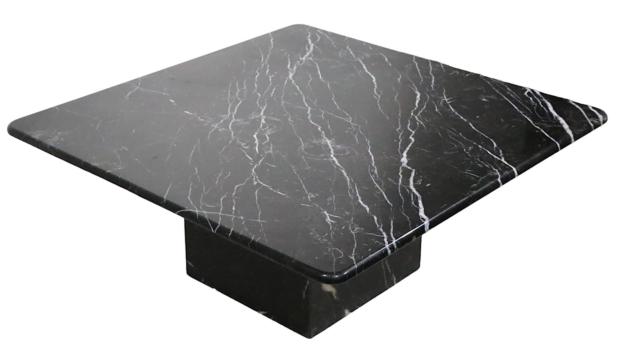 20th Century Post Modern Black Marble Pedestal Base Coffee Table Made in Italy c 1970’s For Sale