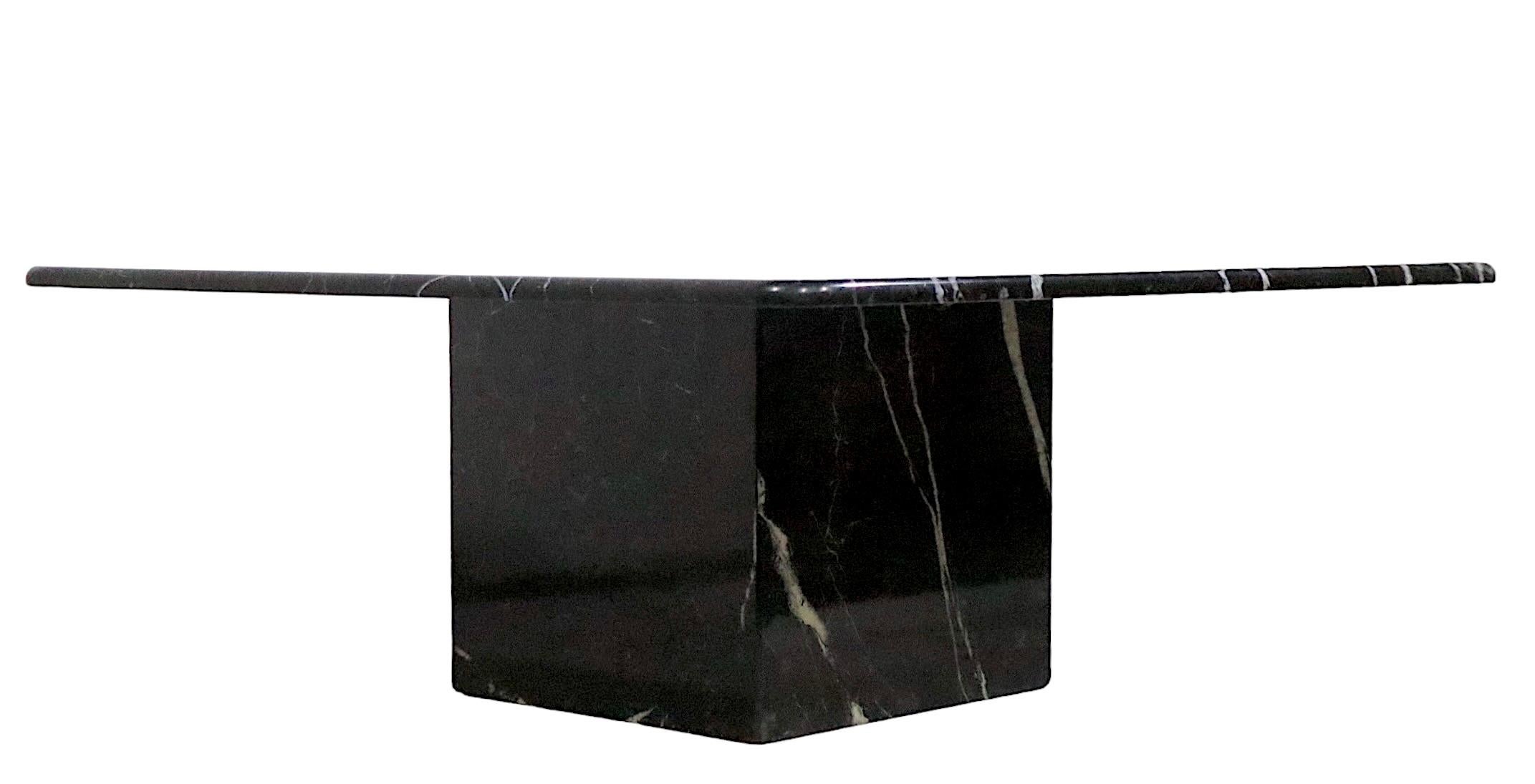 Post Modern Black Marble Pedestal Base Coffee Table Made in Italy c 1970’s For Sale 1