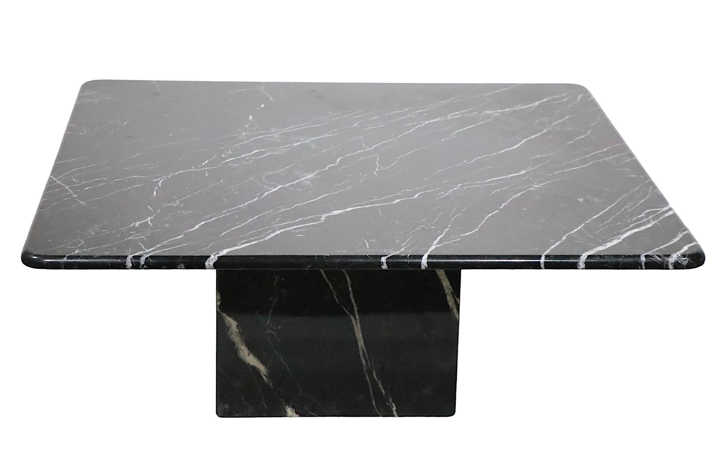 Post Modern Black Marble Pedestal Base Coffee Table Made in Italy c 1970’s For Sale 2