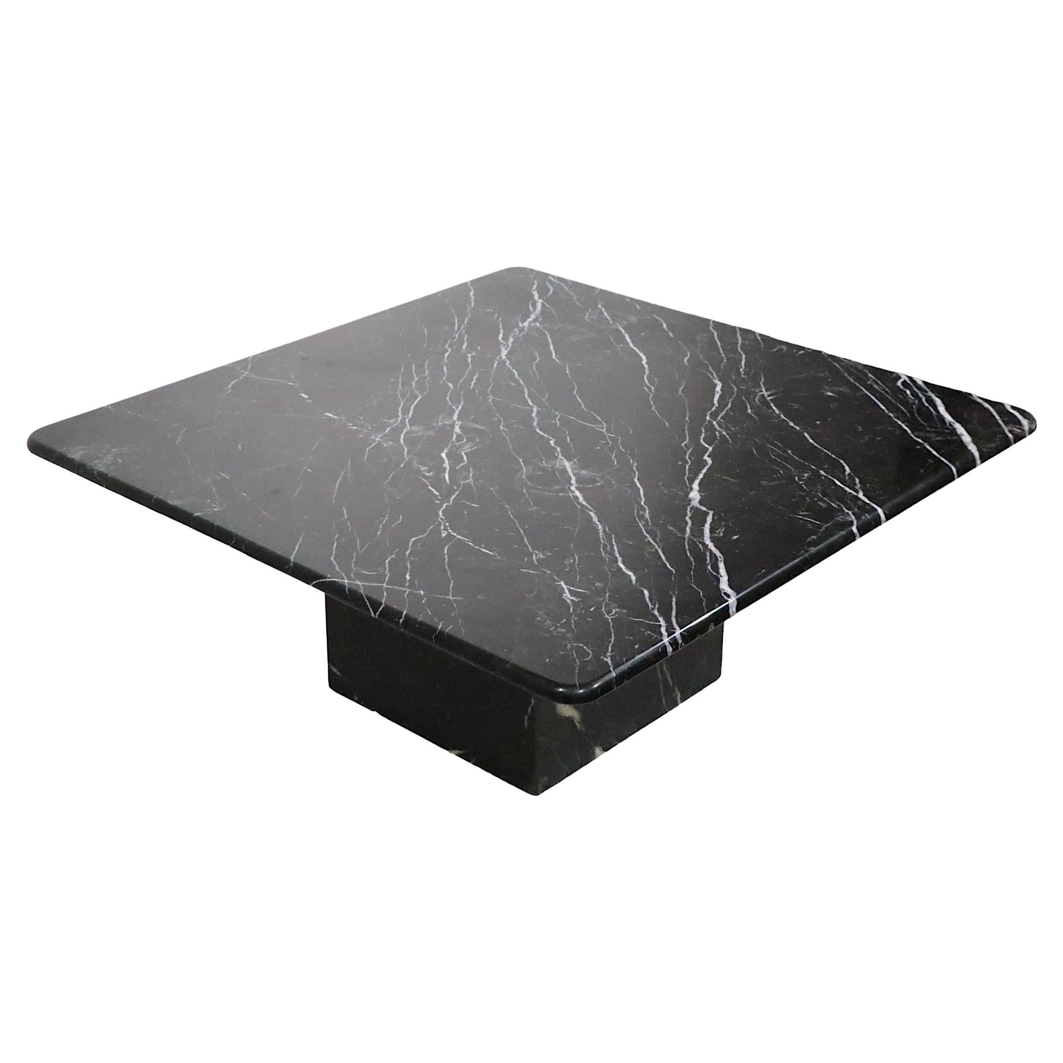 Post Modern Black Marble Pedestal Base Coffee Table Made in Italy c 1970’s For Sale