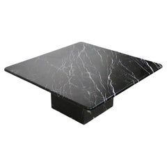 Retro Post Modern Black Marble Pedestal Base Coffee Table Made in Italy c 1970’s