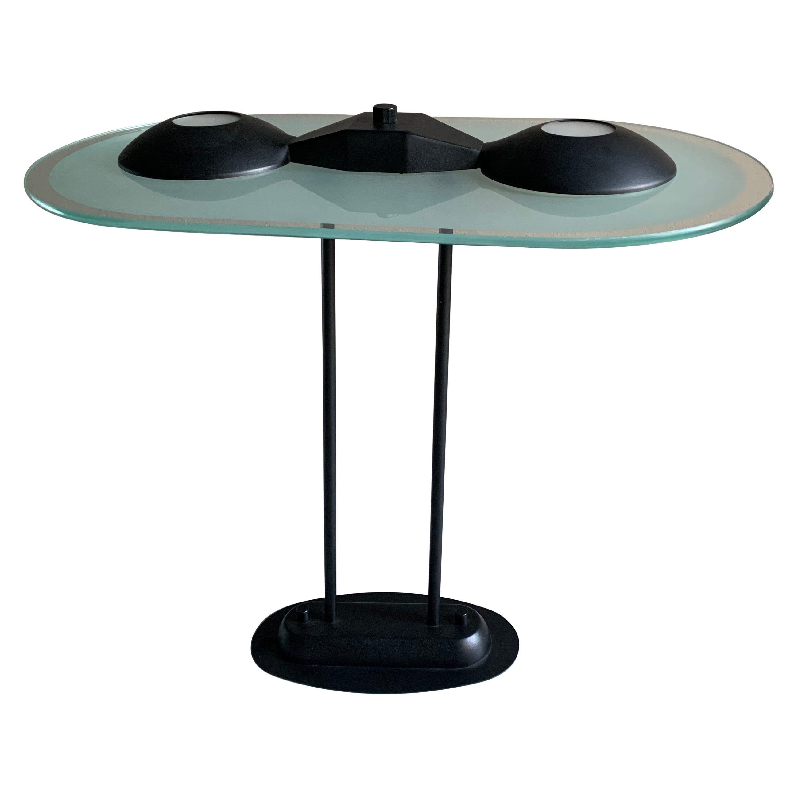 Post Modern Black Metal Glass Ceiling Lamp, Italy, 1990s