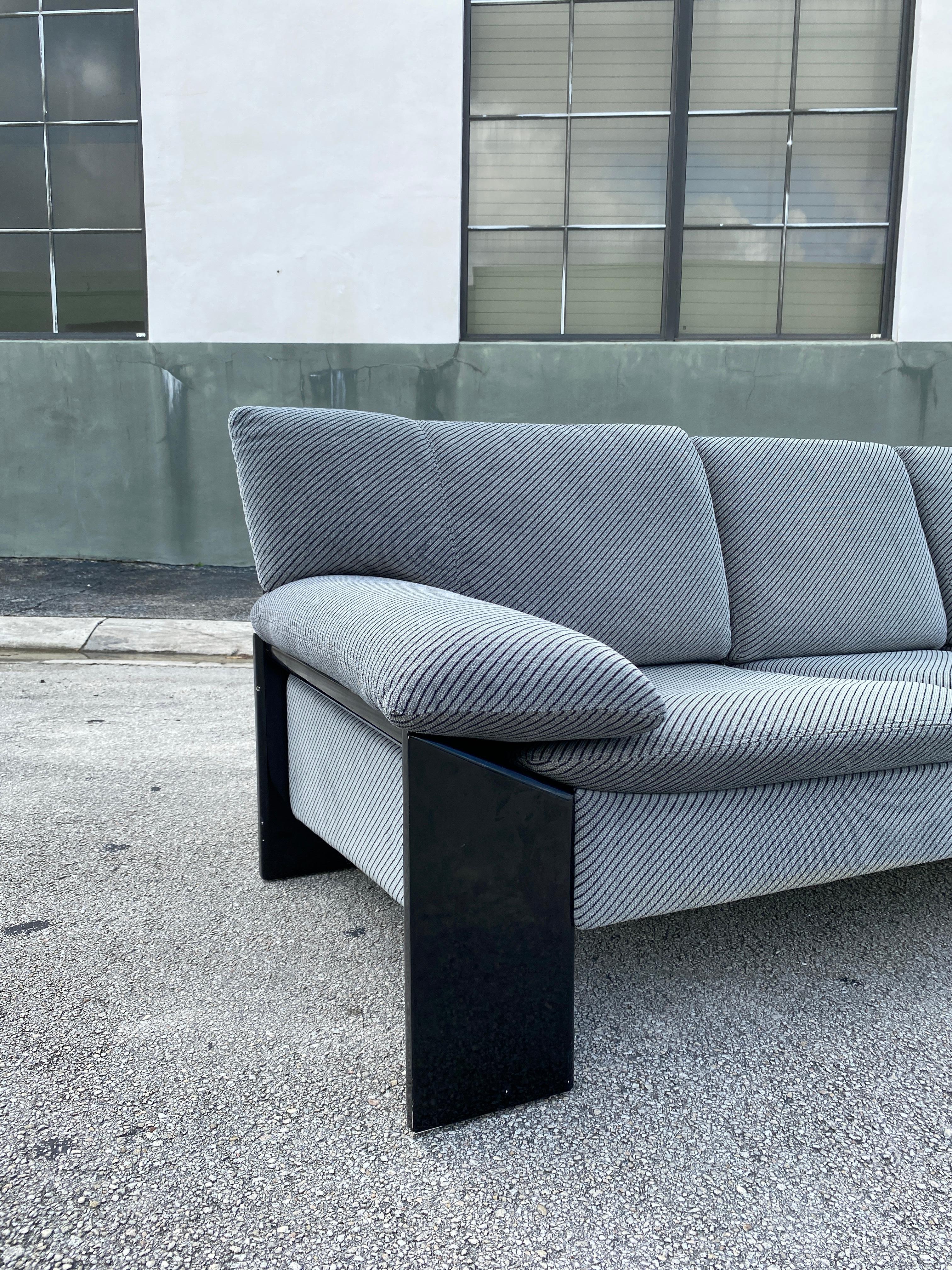 Velvet Post Modern Black Sofa in the Style of Sapporo For Sale