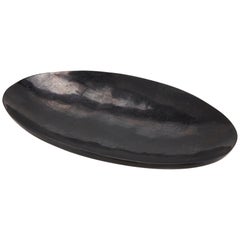 Post Modern Black Tessellated Stone Wide Low Oval Platter, 1990s