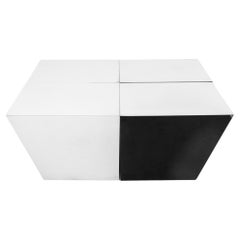 Vintage Post-Modern Black & White Lacquered End Table, 4