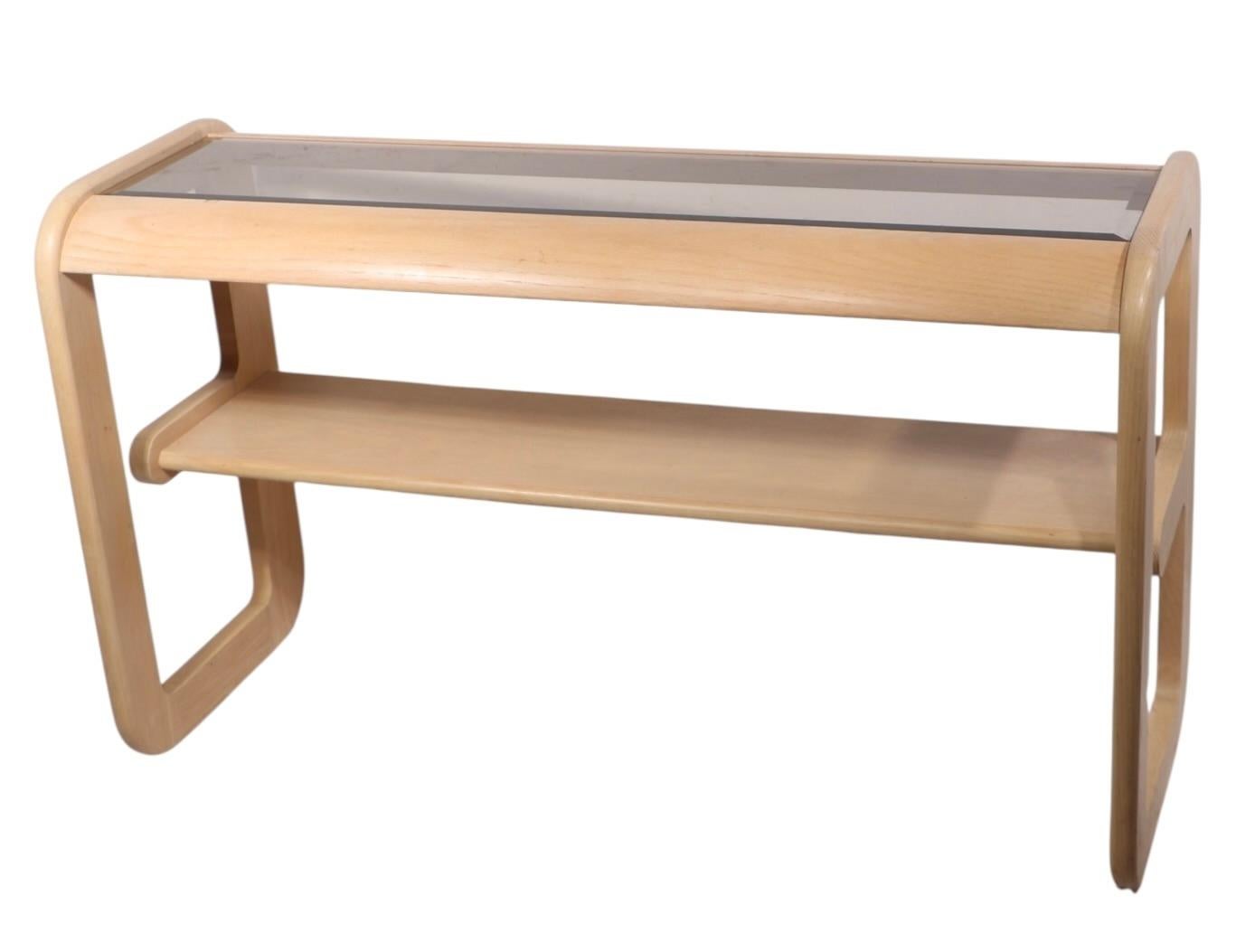 Post Modern Bleached Oak and Tinted Glass Console Table by Lou Hodges c. 1980's For Sale 6