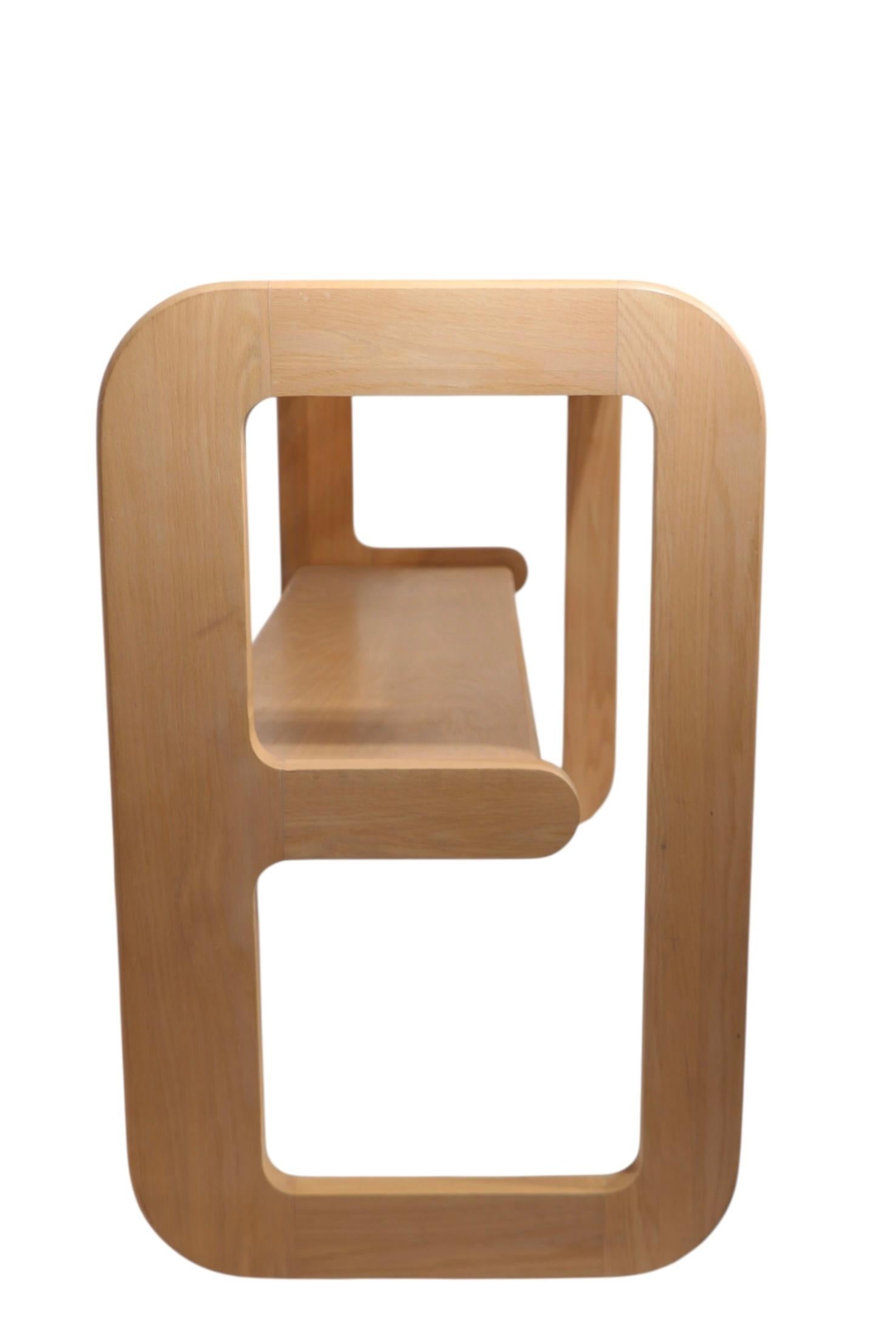Post Modern Bleached Oak and Tinted Glass Console Table by Lou Hodges c. 1980's For Sale 9