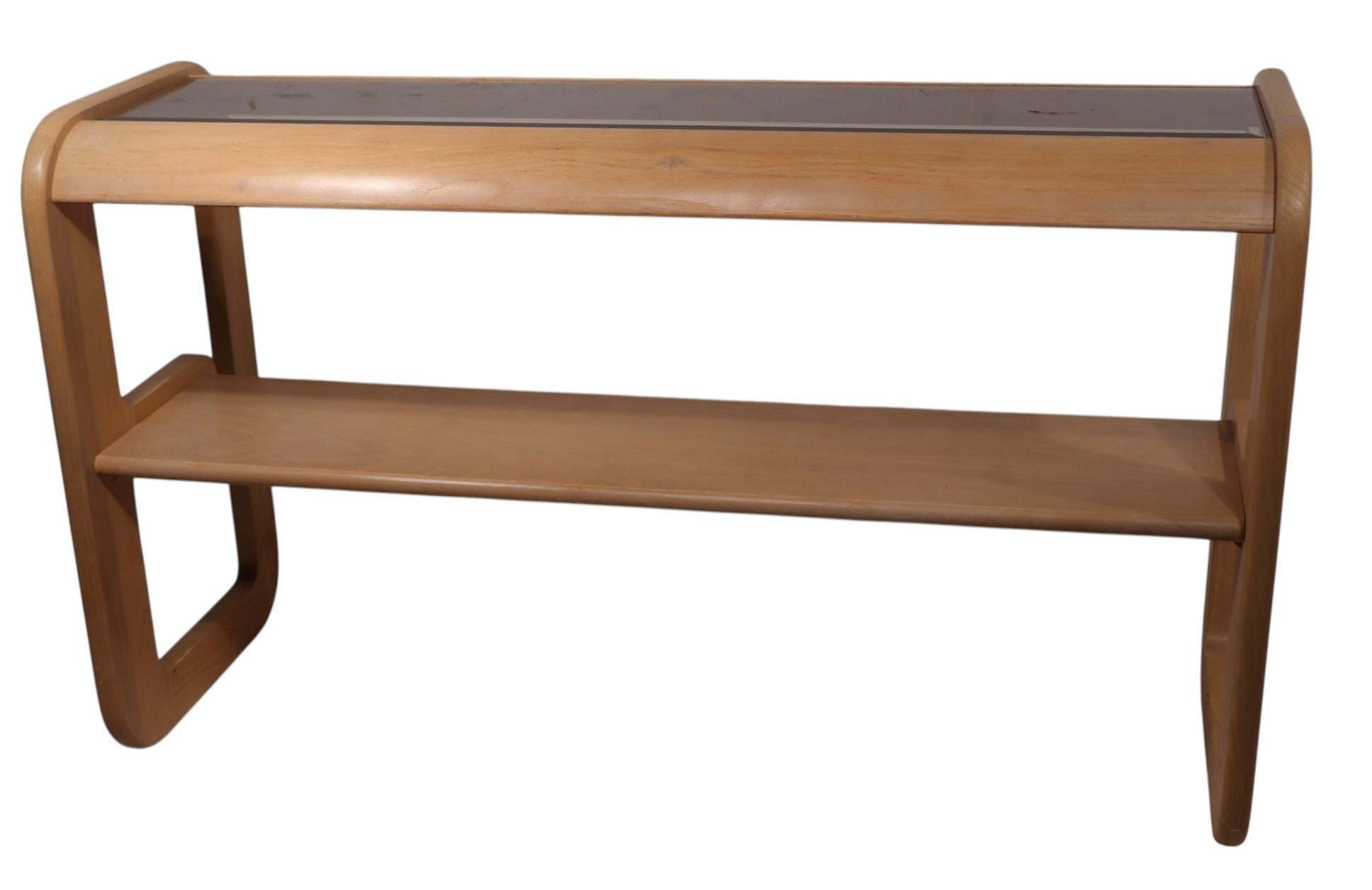 Post Modern Bleached Oak and Tinted Glass Console Table by Lou Hodges c. 1980's For Sale 10
