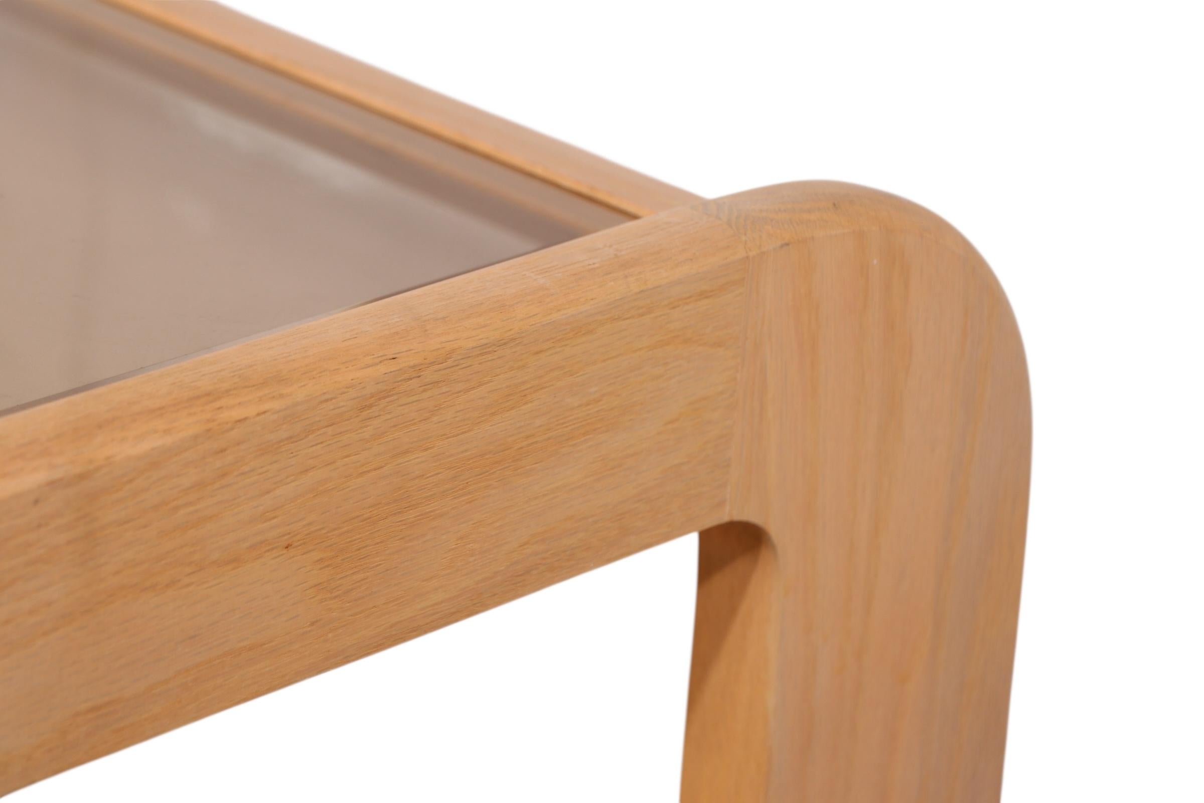 Post Modern Bleached Oak and Tinted Glass Console Table by Lou Hodges c. 1980's For Sale 13