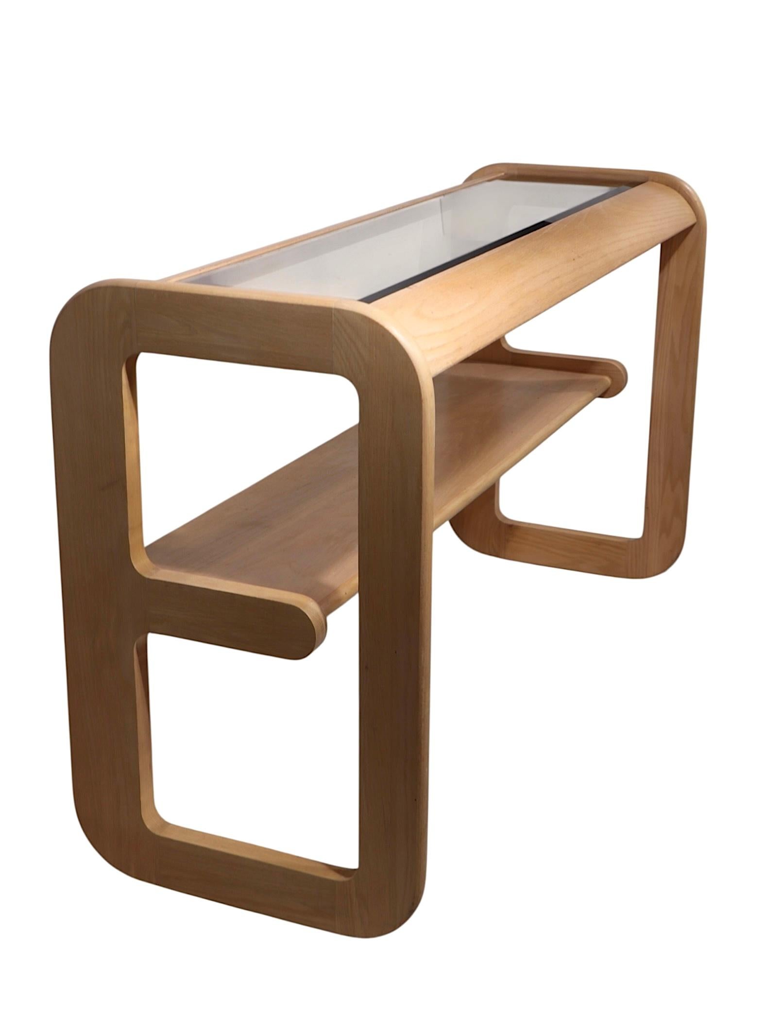 Post-Modern Post Modern Bleached Oak and Tinted Glass Console Table by Lou Hodges c. 1980's For Sale