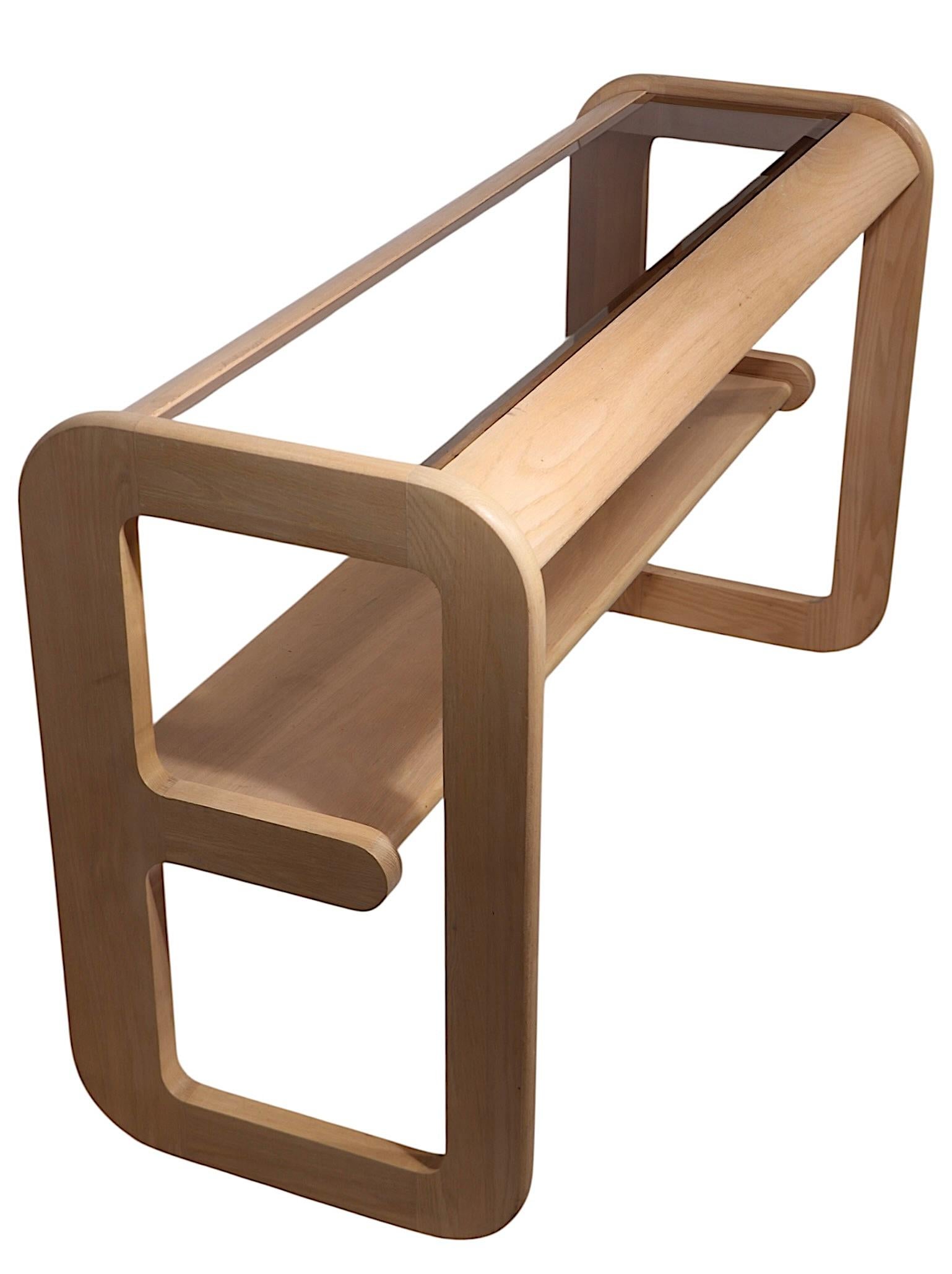 Post Modern Bleached Oak and Tinted Glass Console Table by Lou Hodges c. 1980's In Good Condition For Sale In New York, NY