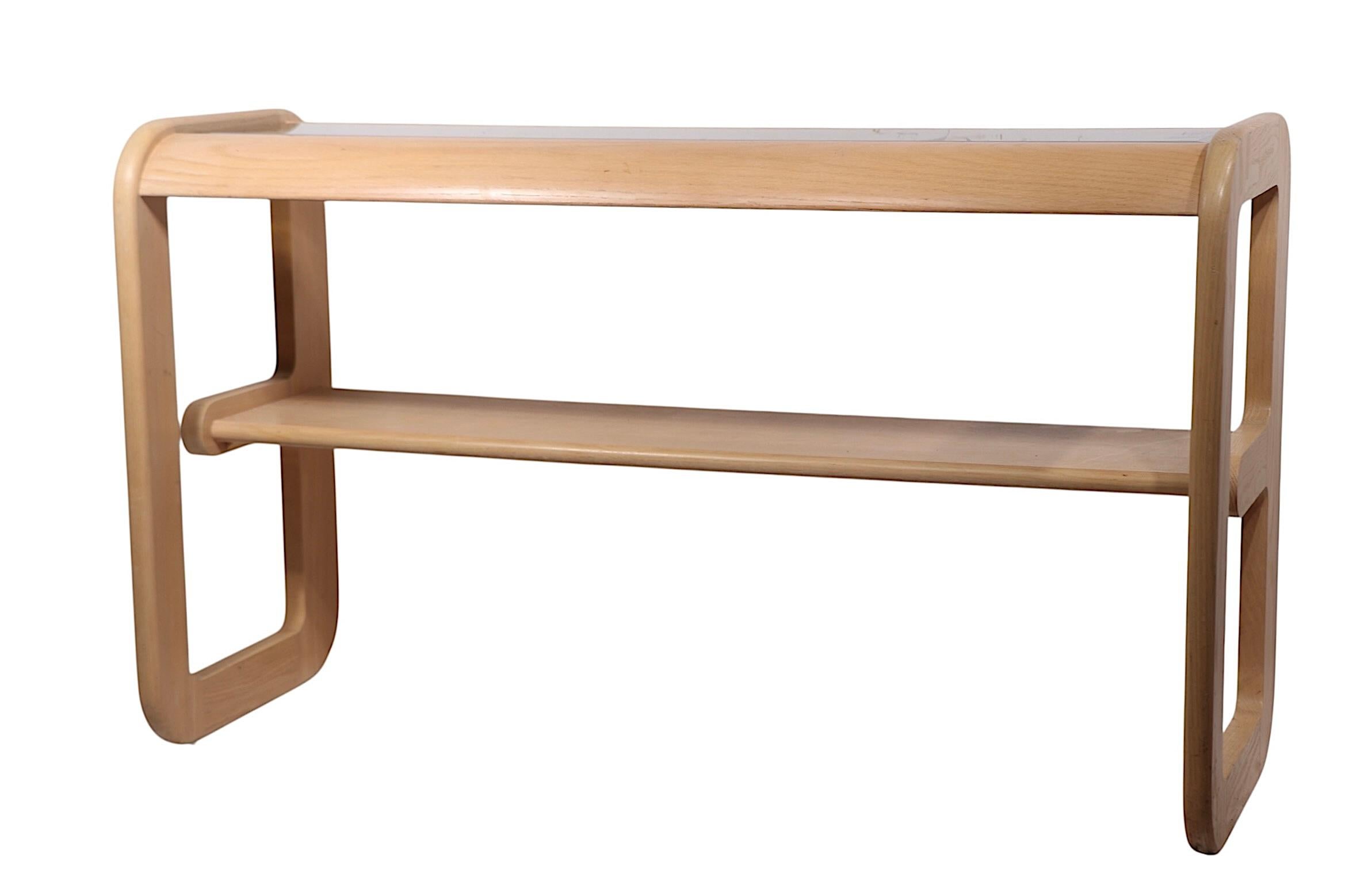 20th Century Post Modern Bleached Oak and Tinted Glass Console Table by Lou Hodges c. 1980's For Sale