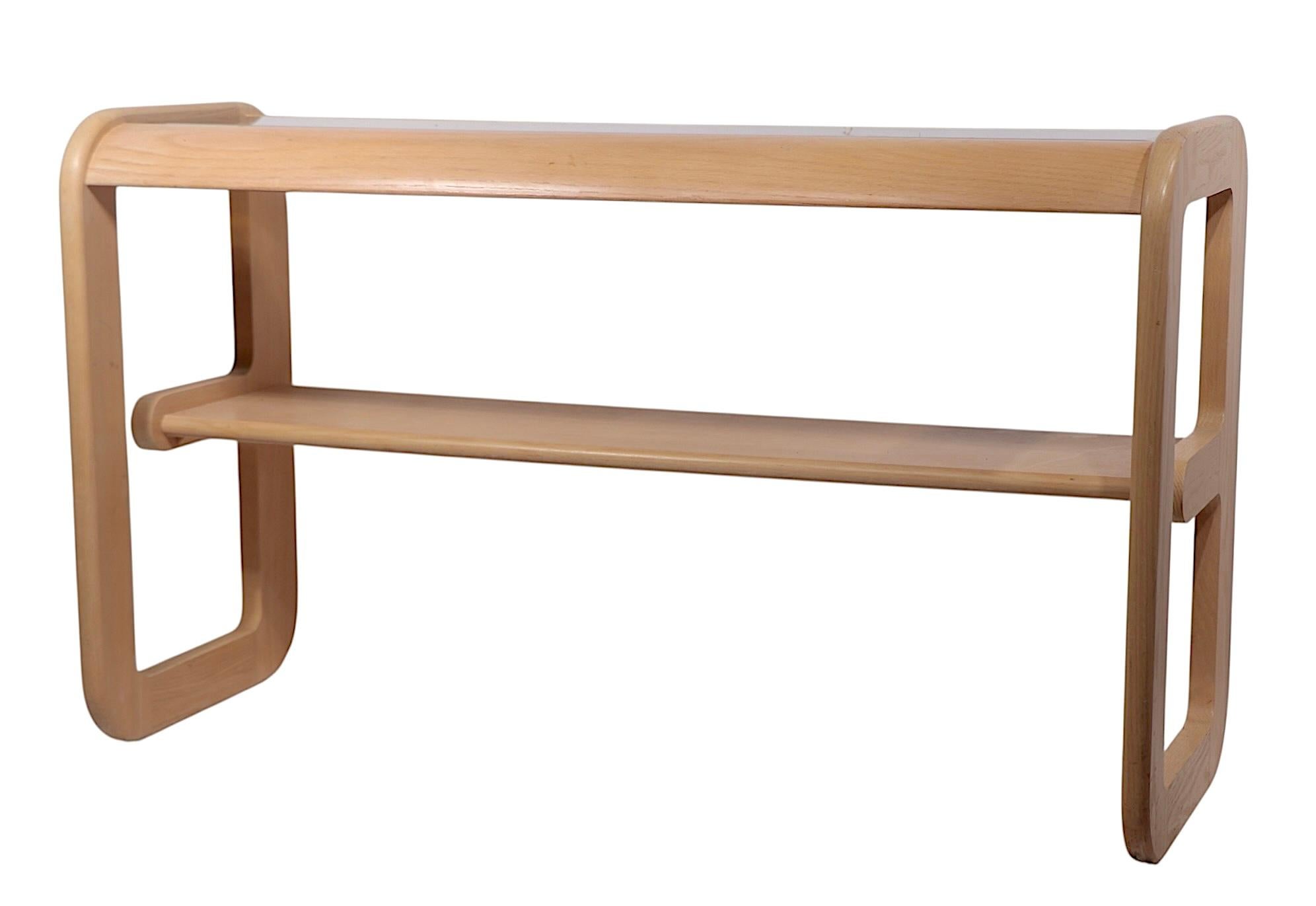 Post Modern Bleached Oak and Tinted Glass Console Table by Lou Hodges c. 1980's For Sale 1