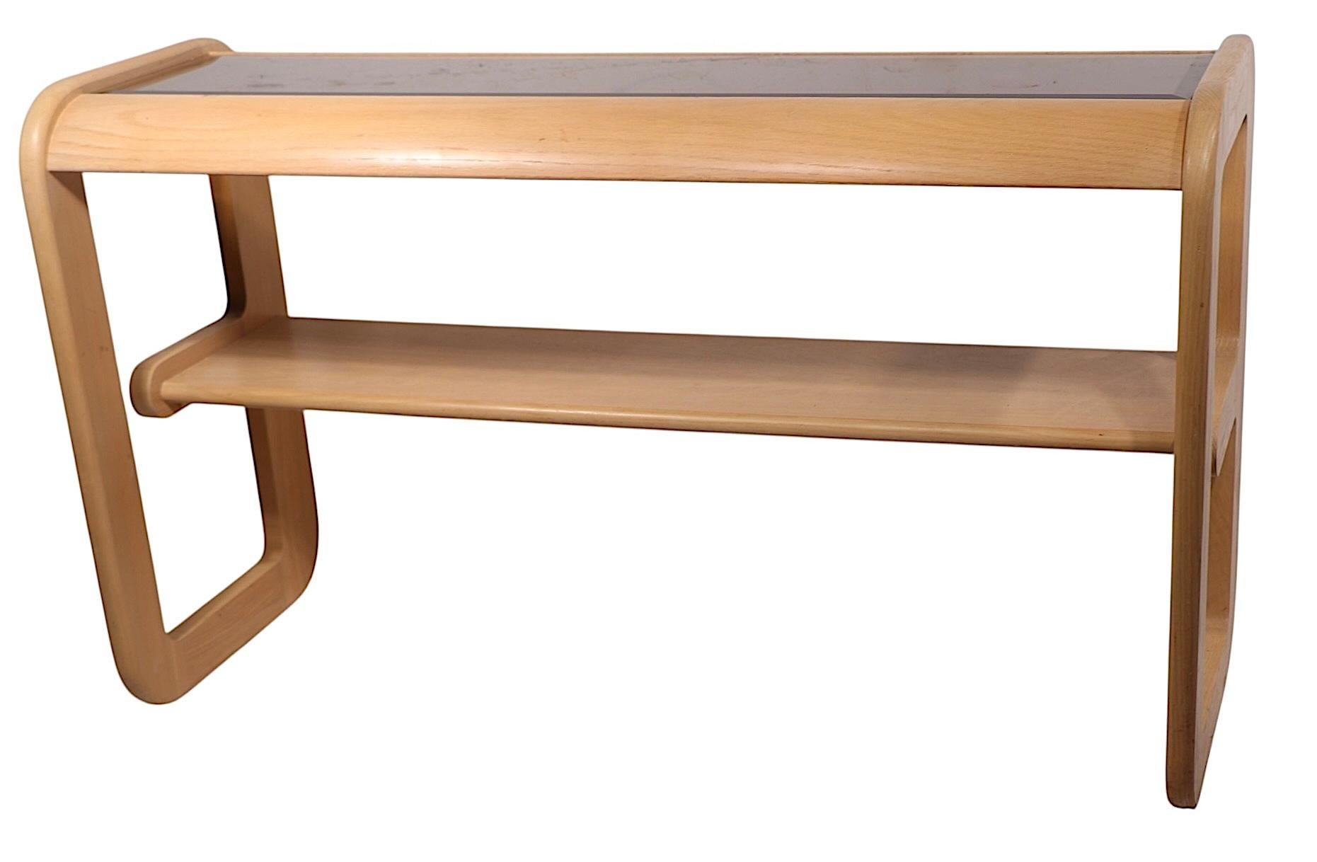 Post Modern Bleached Oak and Tinted Glass Console Table by Lou Hodges c. 1980's For Sale 2