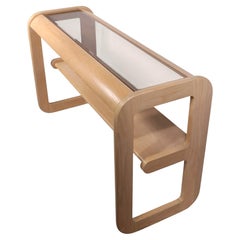 Post Modern Bleached Oak and Tinted Glass Console Table by Lou Hodges c. 1980's