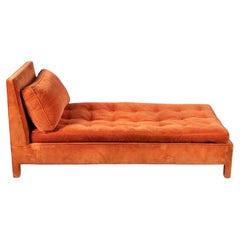 Post-Modern Bloomingdale's Orange Velvet Upholstered Rectangular Chaise Lounge