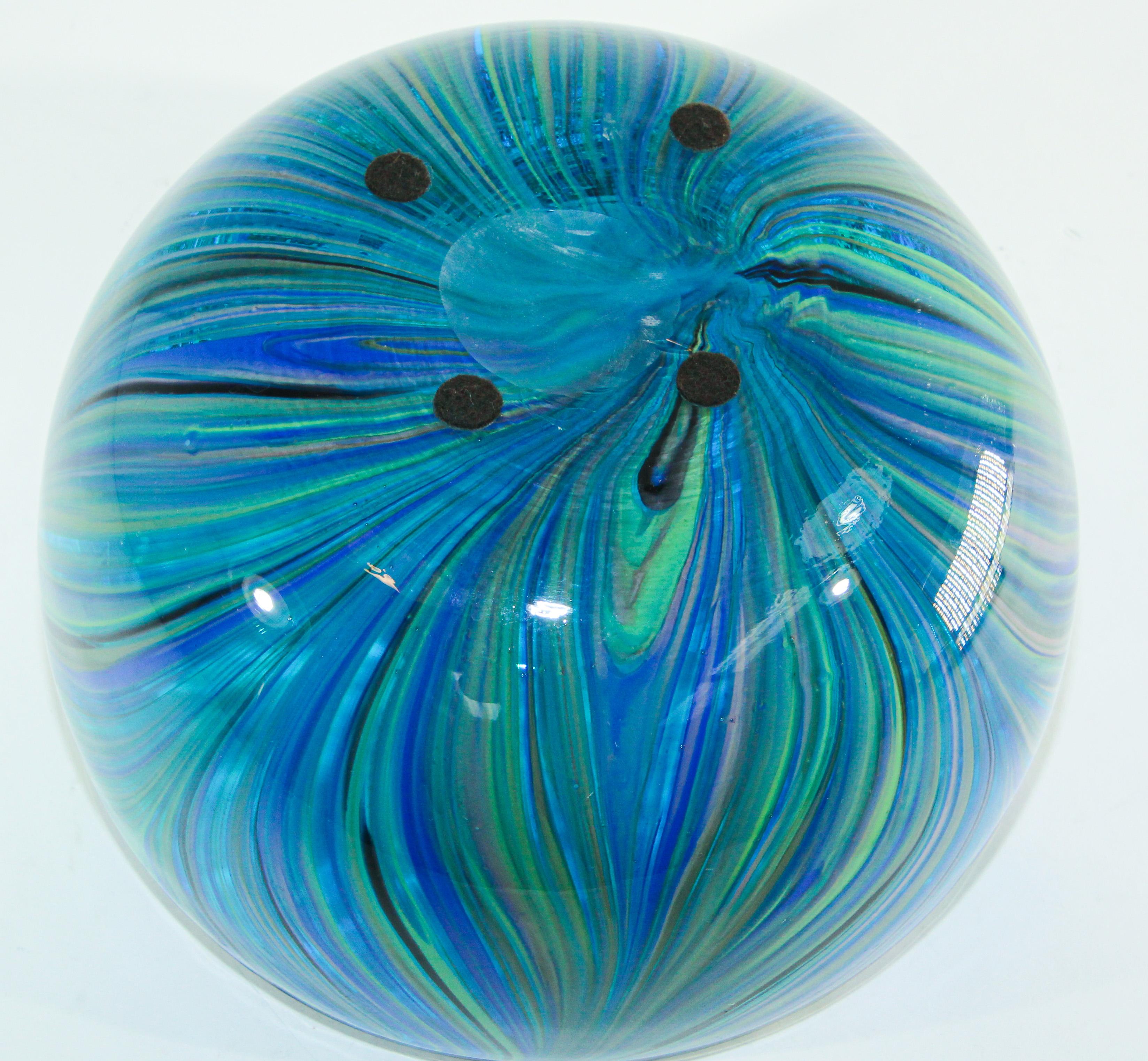 20th Century Post Modern Blue and Clear Large Decorative Hand Blown Murano Art Glass Bowl