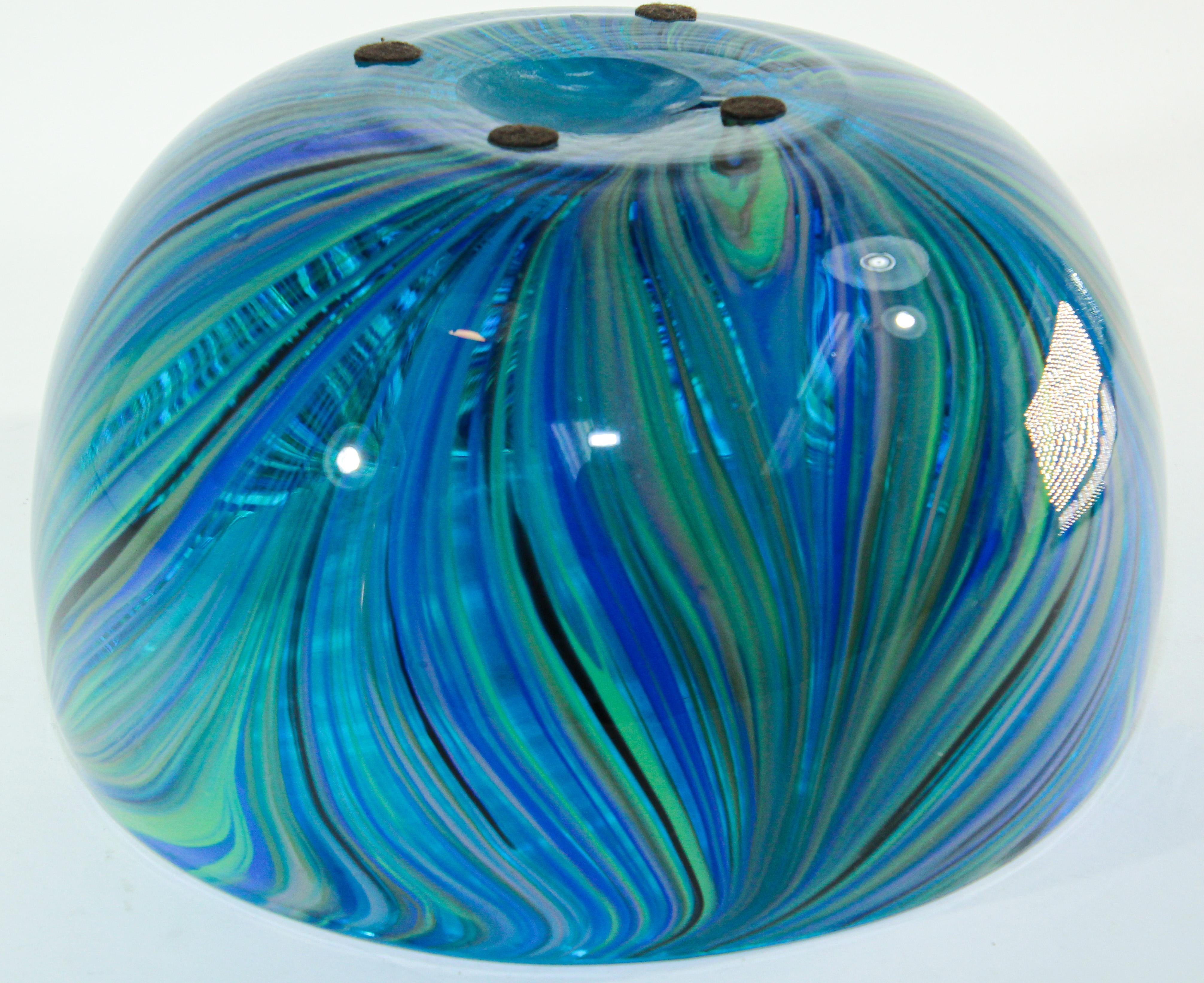 Post Modern Blue and Clear Large Decorative Hand Blown Murano Art Glass Bowl 3