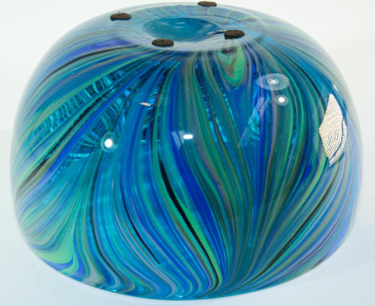Post Modern Blue and Clear Large Decorative Hand Blown Murano Art Glass