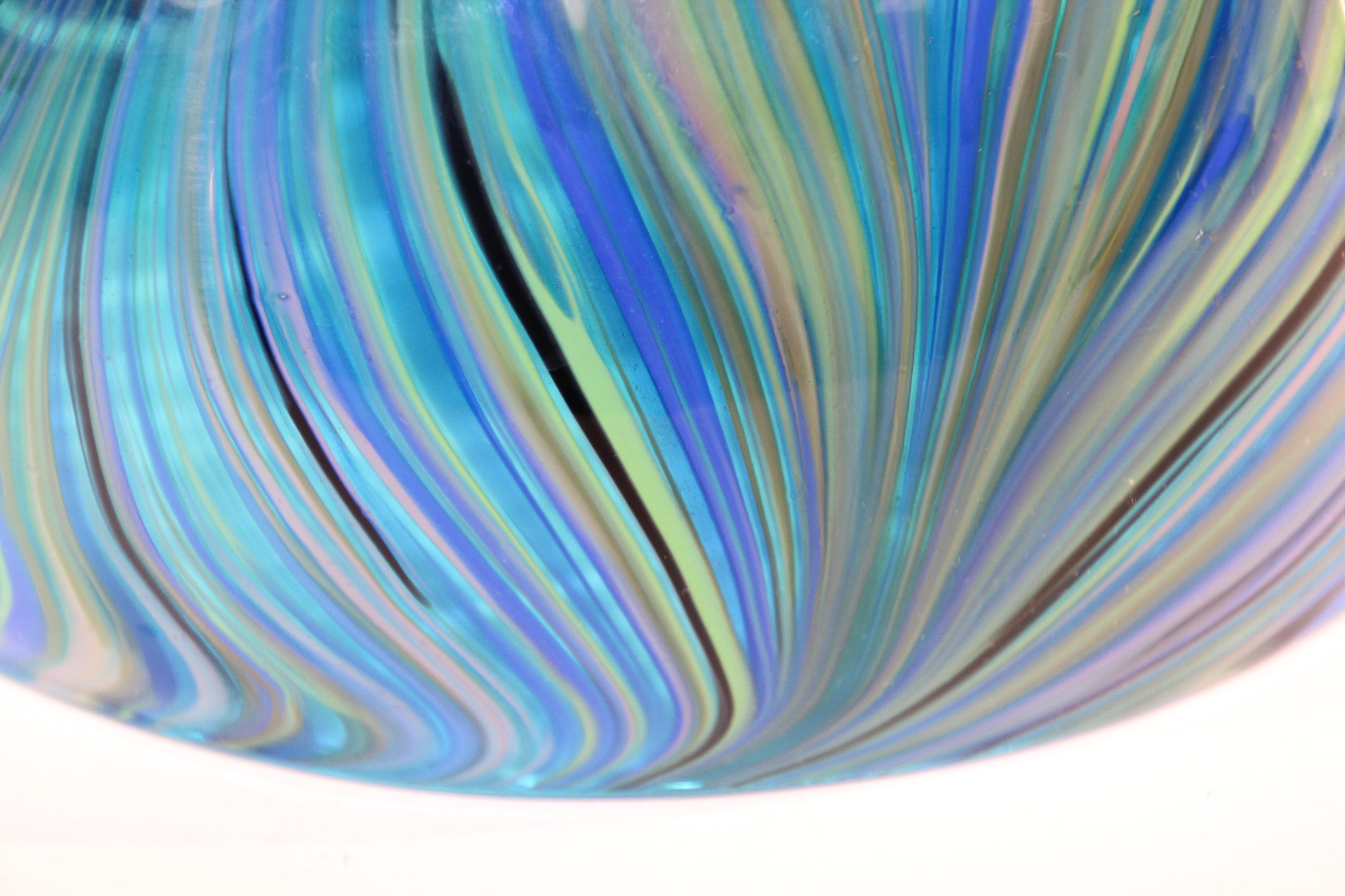 Post Modern Blue and Clear Large Decorative Hand Blown Murano Art Glass Bowl 4