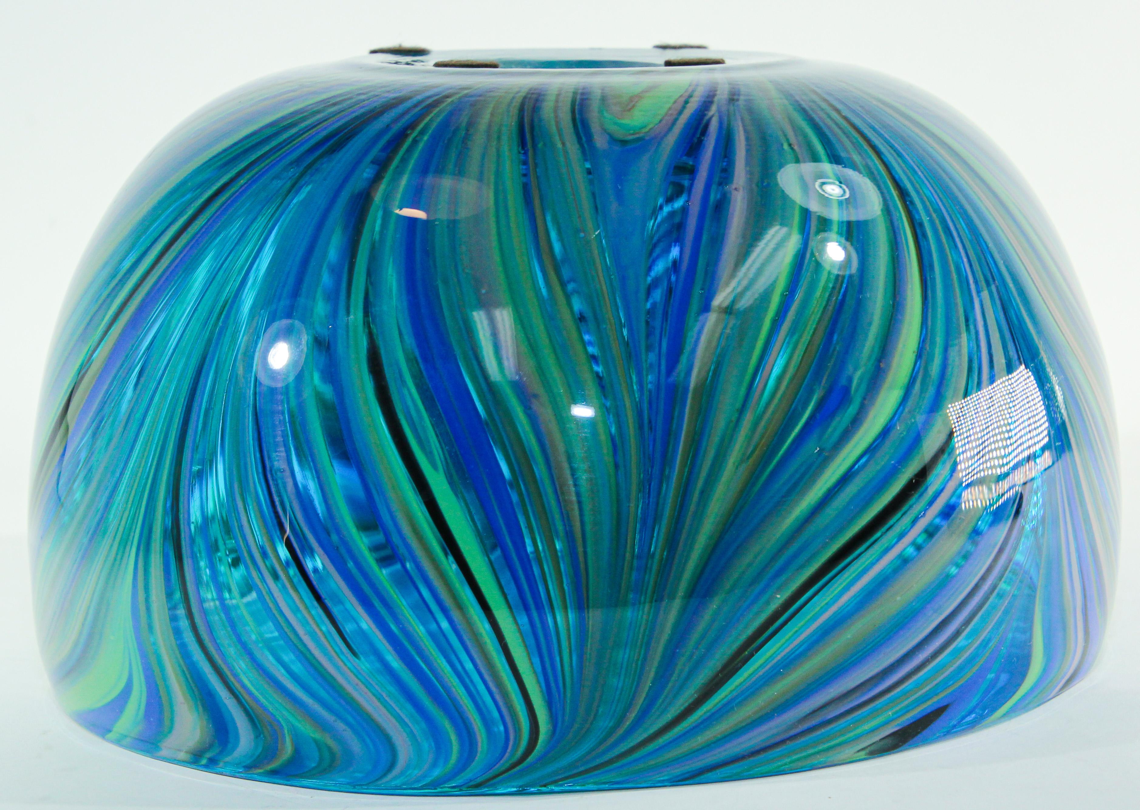 Post Modern Blue and Clear Large Decorative Hand Blown Murano Art Glass Bowl 5