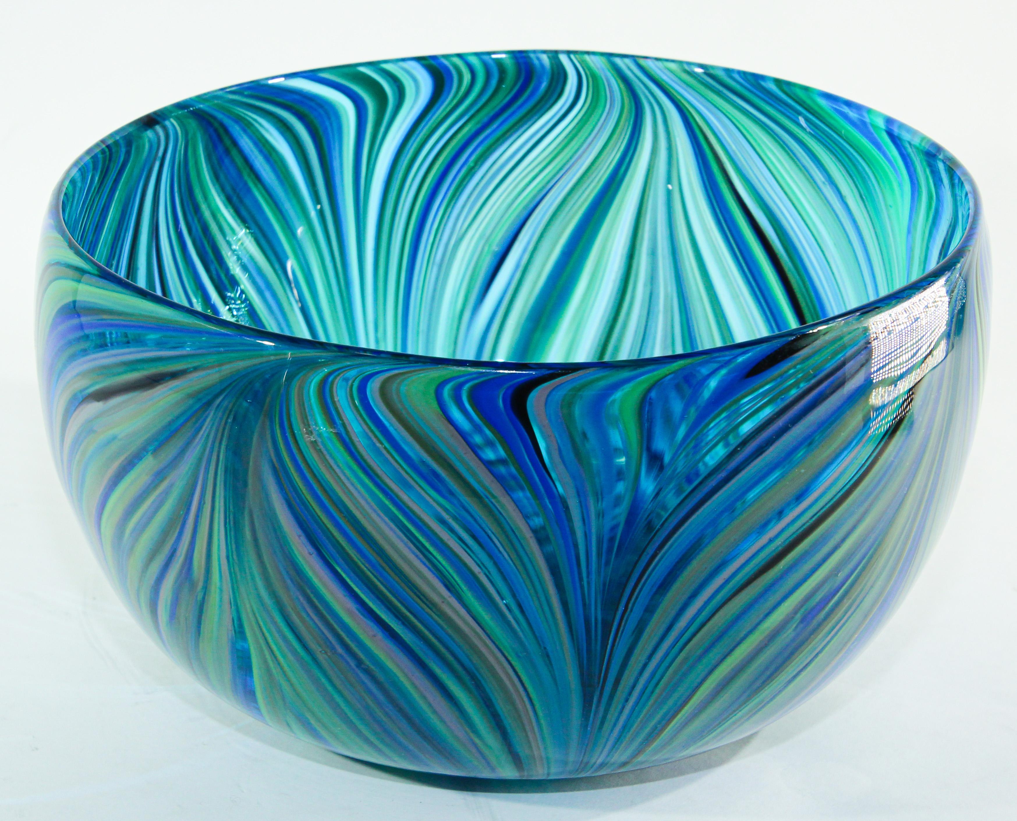 New 11" Hand Blown Glass Art Web Vase Bowl Clear  Decorative 