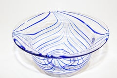 Post Modern Blue and Clear Large Decorative Hand Blown Murano Art Glass Bowl