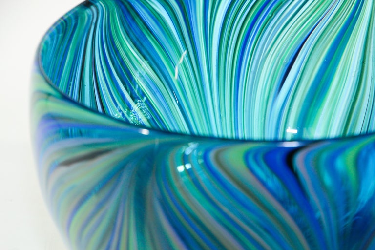 Post Modern Blue and Clear Large Decorative Hand Blown Murano Art Glass Bowl at 1stDibs large