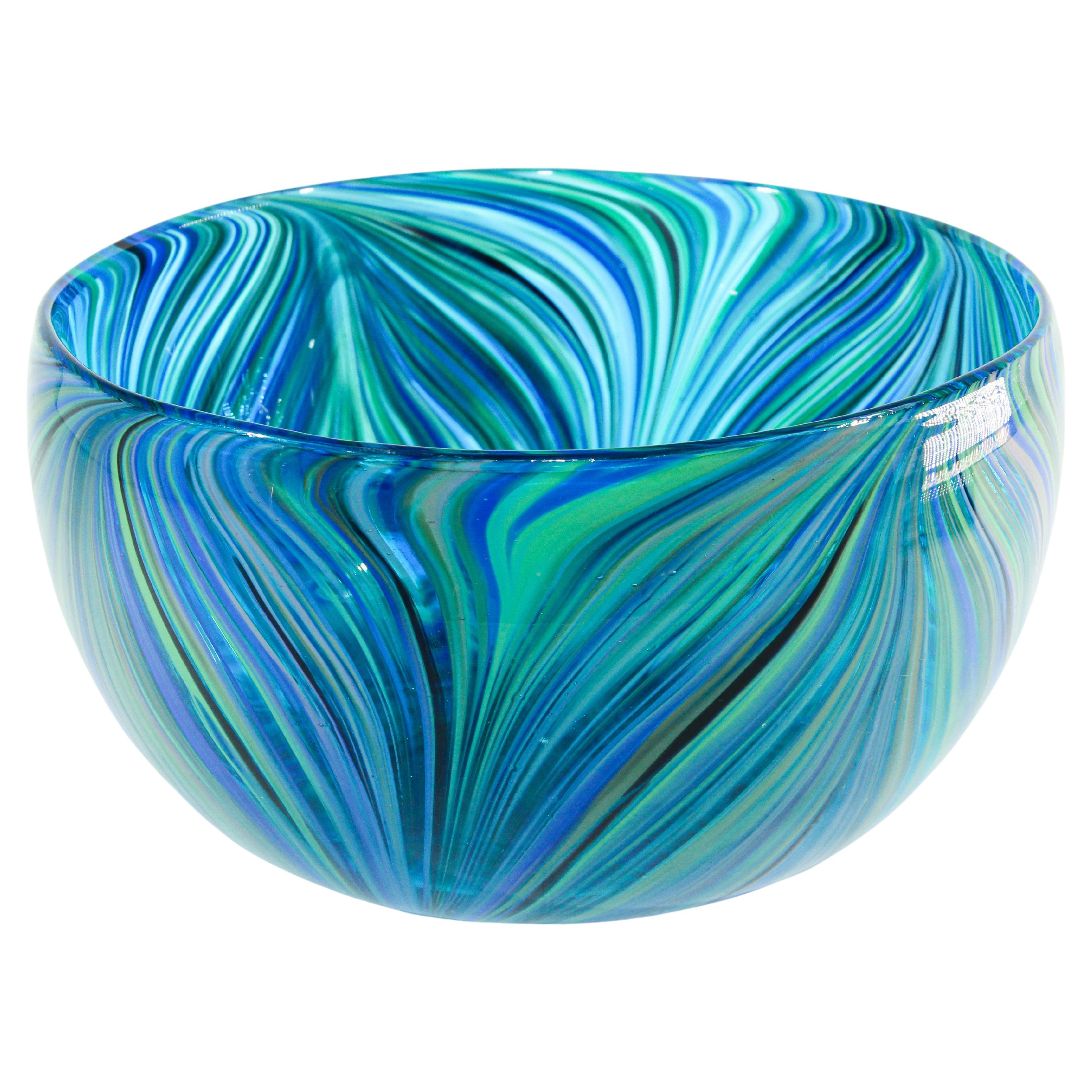 Post Modern Blue and Clear Large Decorative Hand Blown Murano Art Glass Bowl  at 1stDibs | large hand blown glass bowl, large art glass bowl, art glass  bowls