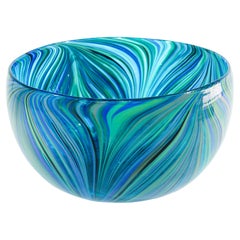 Post Modern Blue and Clear Large Decorative Hand Blown Murano Art Glass Bowl