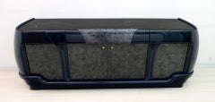 Postmodern Blue Lacquer and Black Marble Sideboard by DBM, Italy, 1980s