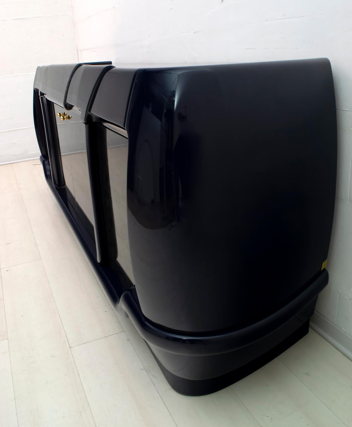 Late 20th Century Postmodern Blue Lacquer and Black Marble Sideboard by DBM, Italy, 1980s For Sale
