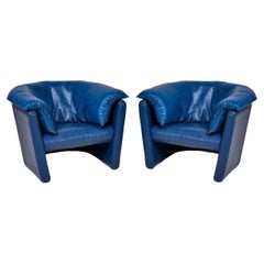Post Modern Blue Leather Barrel Lounge Chairs, 1980