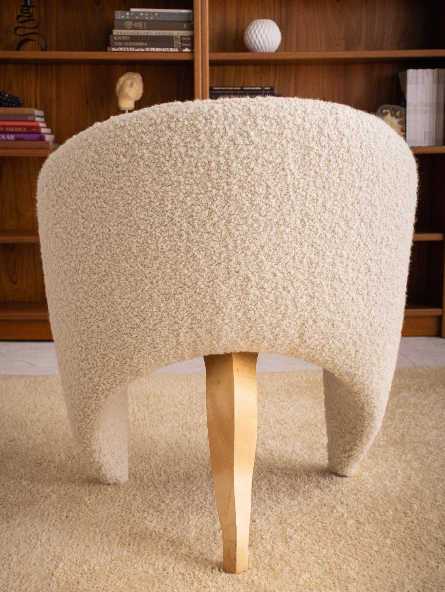 Post Modern Boucle Barrel Chair with Blonde Wood Sculpted Detail 7