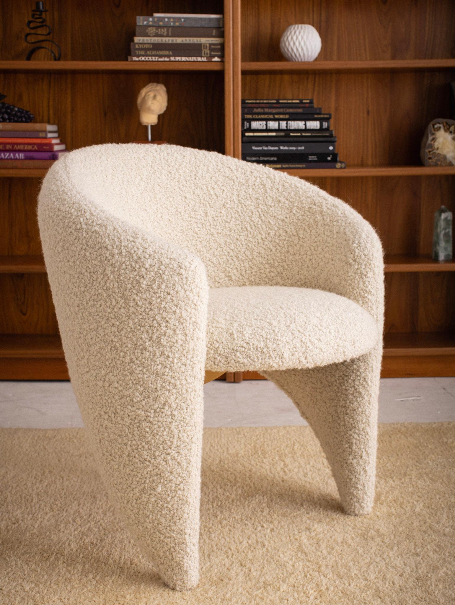 Post Modern Boucle Barrel Chair with Blonde Wood Sculpted Detail In Good Condition In Brooklyn, NY